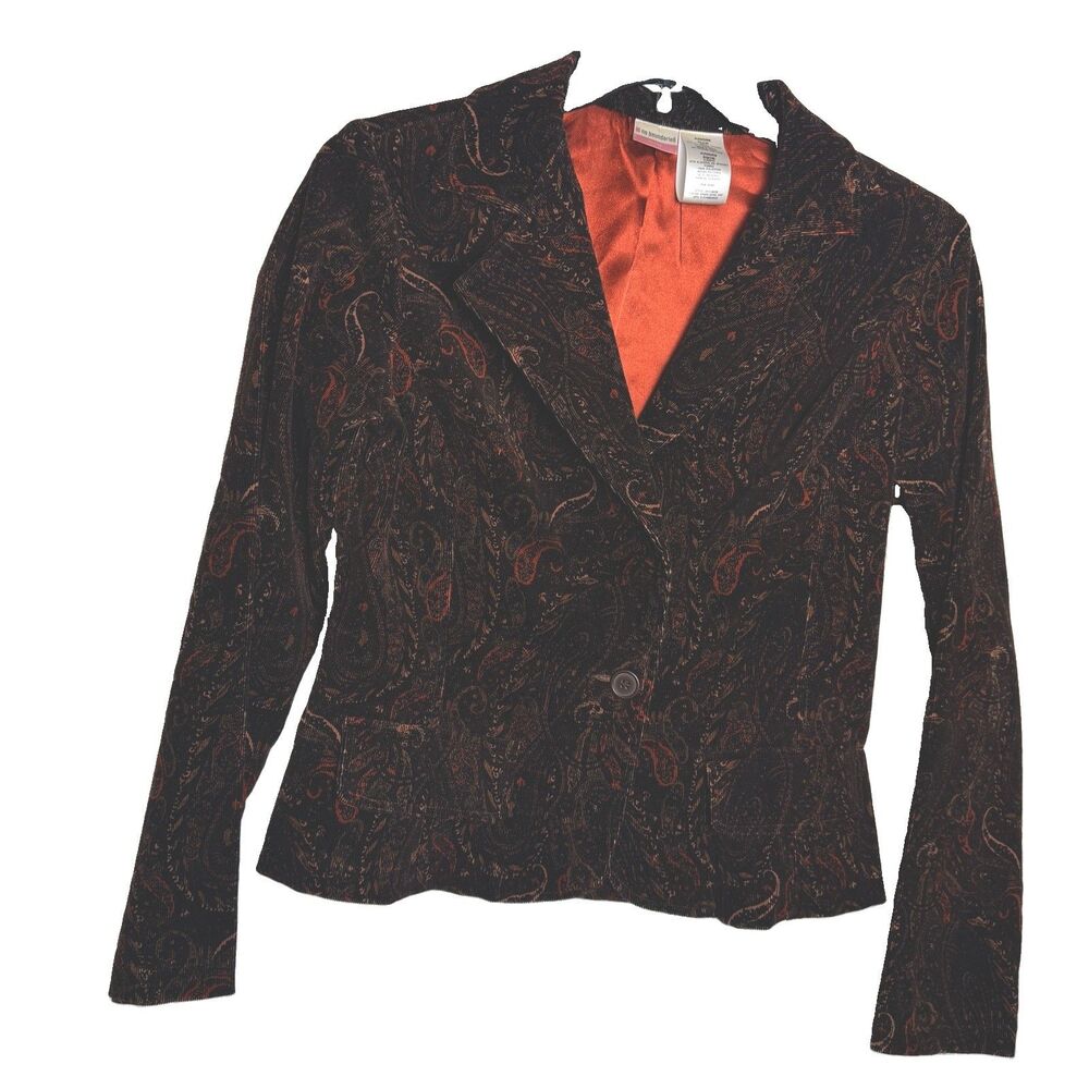 Corduroy Paisley Blazer Jacket Womens XL Juniors 15 Brown No Boundaries 1 Button